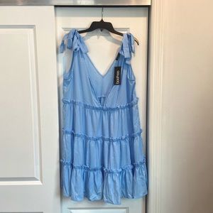 Tie strap deep-v tiered swing dress